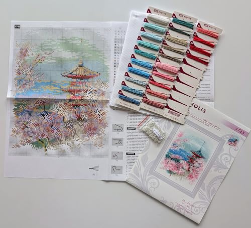 RIOLIS 1743 Sakura. Pagoda Counted Cross Stitch Kit 7.09 x 9.45 in - style: Sakura. Pagoda 1743