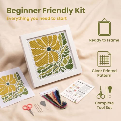 WUSARPLY Plants Stamped Cross Stitch Kits for Beginners Adults with Framed - color: DKJ001