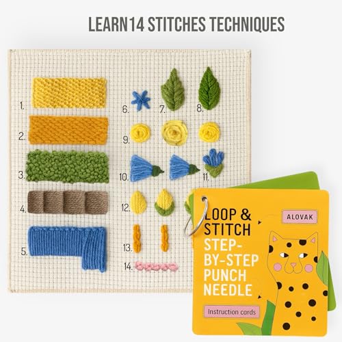 3-Step Punch Needle Kit for Beginners – Learn 14 Stitches with DIY Kit, Needlepoint Instructions & Practice Patterns, Embroidery Art & Craft Project for Adults with Video Tutorial
