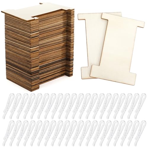 Tosnail 200 PCS Wood Ribbon Storage Organizer Set, Wooded Ribbon Spools with Plastic Clips, Sewing Embroidery Thread Organizers, Quilt Binding Yarn Spool, Lace Keeper for Craft Room