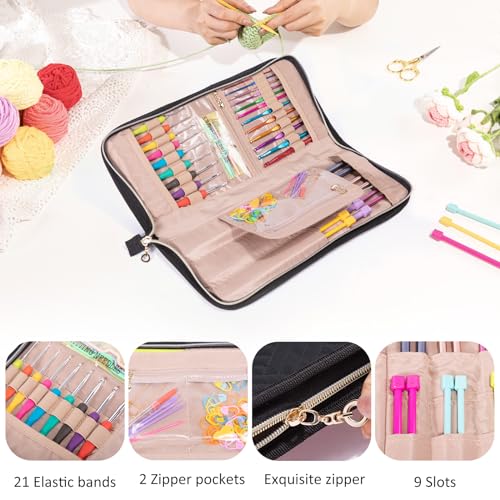 MYBAGZING Crochet Hook Case Organizer, Knitting Needle Case up to 14 Inches - color: Black, size: 14 Inches