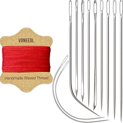 VONEEDL Upholstery Repair Kit: Waxed Sewing Thread (Red Color) & Heavy Duty Needles (11 PCS) for Leather, Canvas & Quilting Thread - color: Red