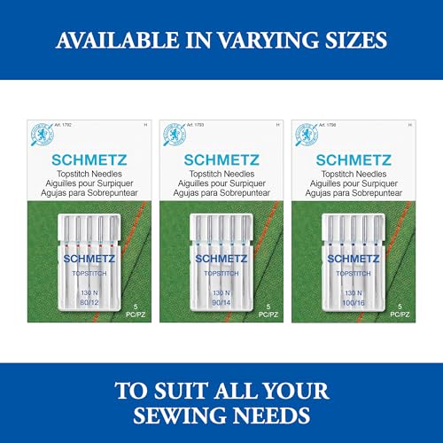 SCHMETZ Topstitch Sewing Machine Needles - Quilting & Topstitching Supplies, Size 100/16, 5-Needle Cards, Pack of 5 - size: 5 Cards (25 Needles)