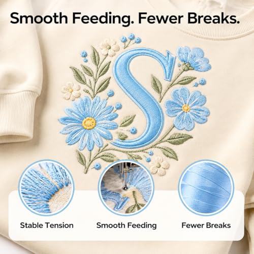 Simthread 5000M 40WT Polyester Embroidery Thread, Light Blue 017 - color: Lightlue017