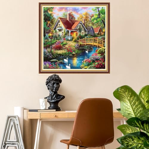 Fanxvivy Stamped Counted Cross Stitch Kits for Adults Printed Cross-Stitch Patterns 11CT Stamped or Counted Cross Stitching Embroidery Kit Needlepoint Kits-Swan Lake Homeland 18x18 inch - color: Artkits15