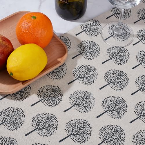 1.09 Yards 62.21 Inch Tree Linen Fabric Black Trees Soft Breathable Upholstery Linens Lightweight Quilting Cloth Fabrics for Sewing Making Garment Accessories Chair Sofa DIY Craft Supply - size: 1580MM, style: Tree