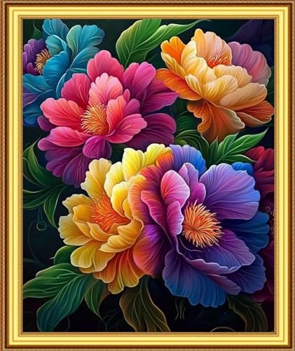 Foxnyart Stamped Cross Stitch Kits Full Range of Embroidery Needlework Starter Kits for Beginners Adults 11CT Embroidery Patterns Art Crafts DIY Needlepoint Kit-Magical Flowers 16x20 inchs - color: DIYcolor22