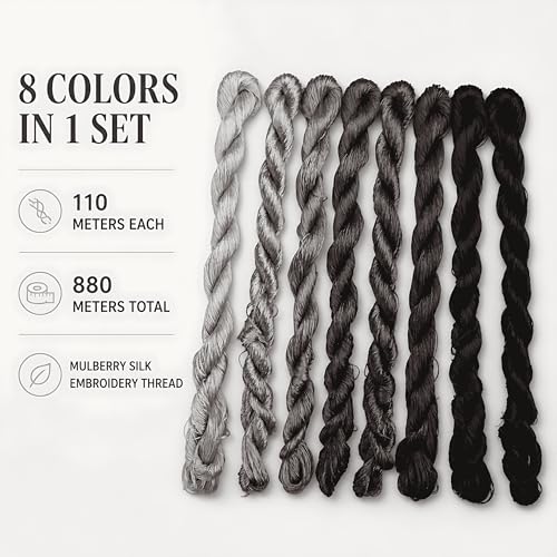 Natural 100% Silk Thread, Handmade Embroidery Thread Silk Floss 8 Colors 110m Each (82) - color: 82