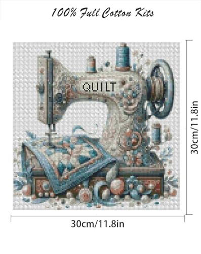Sewing Machine Stamped Cross Stitch Kits - Vintage Sewing Machine Counted Cross Stitch Kits for Adults, Needlepoint Cross-Stitch Patterns Dimensions Needlecrafts Embroidery Kits 13.7x13.7 Inches