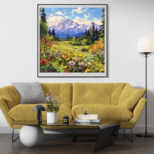 Moohue 14CT Counted Cross Stitch Kits for Adults Mountain Flowers Advanced Stamped Cross Stitch Kits for Adults (Mountain 4) - color: Mountain 4