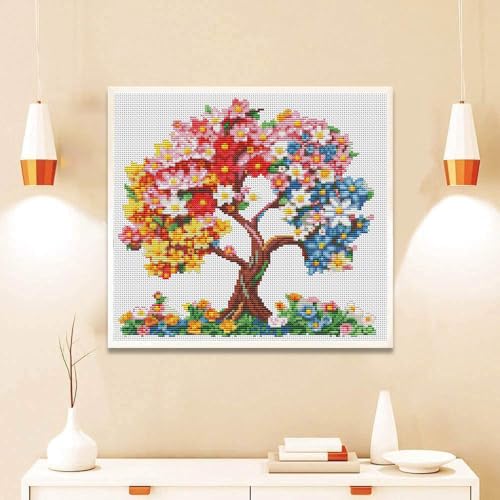 Tree of Life Flower Christmas Stamped Cross Stitch Kits for Adults Beginner - color: Flower Tree Cross Stitch Kits