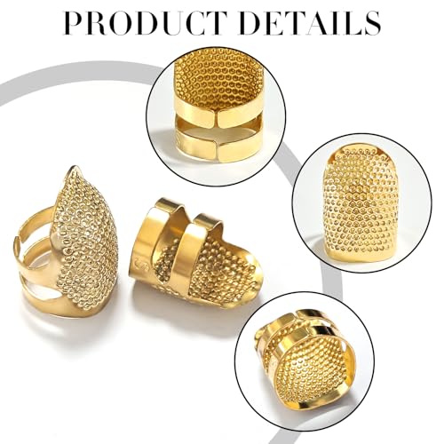 FR 4 Pack (2 Sizes, S/M) Sewing Thimble Finger Protector, Adjustable Finger Metal Shield Protector Pin Needles Sewing Quilting Craft Accessories DIY Sewing Tools Needlework Gold - style: Adjustable Gold