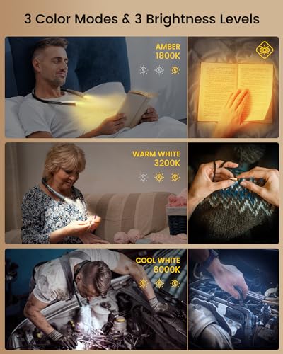 Glocusent Upgraded LED Neck Reading Light, Book Light for Reading in Bed - color: Posh Gray, size: Slim-Medium