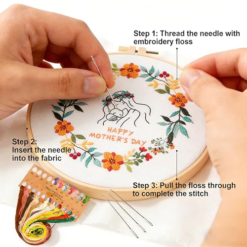 BoAn DIY Floral Embroidery Kit for Adults, Handmade Craft with Hoop - color: muqinjie-4