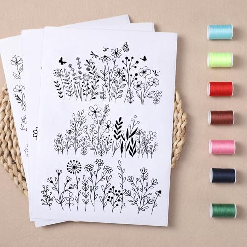 Flower Water Soluble Embroidery Patterns - 4 Sheets 40 Pcs Stick and Stitch Embroidery Papers Wash Away Pre-Printed Floral Pattern Transfers, Customized Gift for Hand Sewing Lover Beginners - size: Pattern: Flower (Style 1)