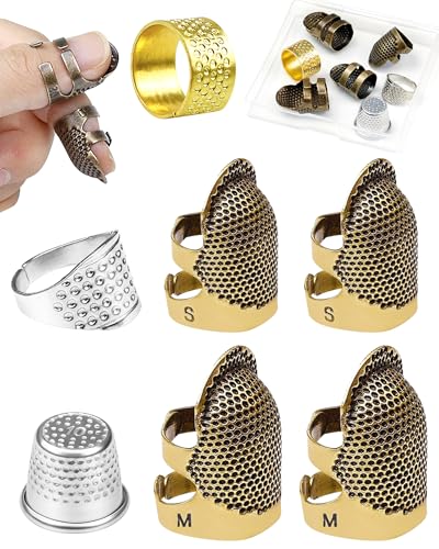FIVEIZERO Thimble Kit– 7 PCS Sewing Thimbles for Hand Sewing, Metal Finger Protectors, Thimble Ring for Quilting and Embroidery - size: Universal model