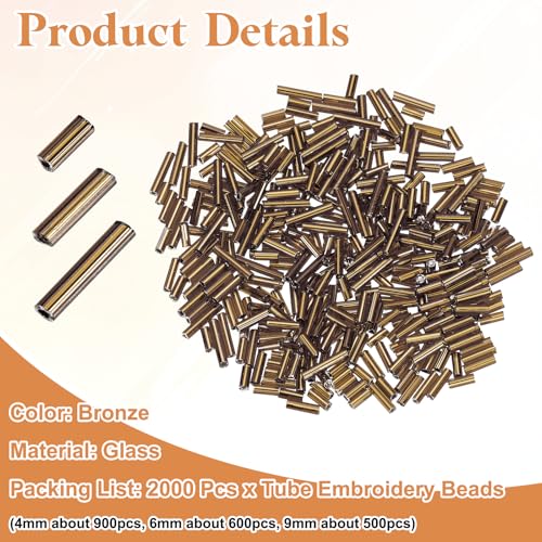 MECCANIXITY 2000pcs Glass Bugle Beads 4/6/9mm Long Tube Cylinder Beads - color: Bronze