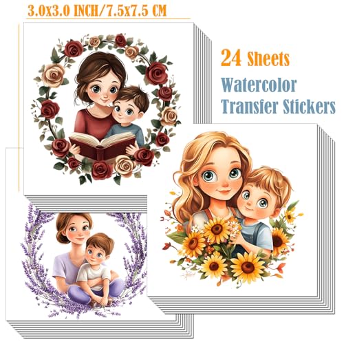 ZMRU 24 Sheets Vintage Mom Rub On Transfers for Crafts, Cold IOD Transfers Stickers for Wood，Furniture Decals, Glass, Porcelain, Leather, Canvas, Fabric Projects,3 * 3inch(Surrounded by Mom) - color: Surrounded by Mom