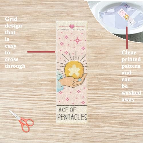 FREEBLOSS 6 Set Cross Stitch Bookmark Kit Stamped Cross Stitch Kit Tarot Cards Theme Embroidery Set with Instruction for Adults 8''*2.4'' - style: Tarot