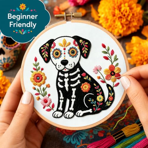 Nuberlic 3 Pack Sugar Skull Embroidery Kit for Beginners, Day of the Dead - color: Day of the Dead