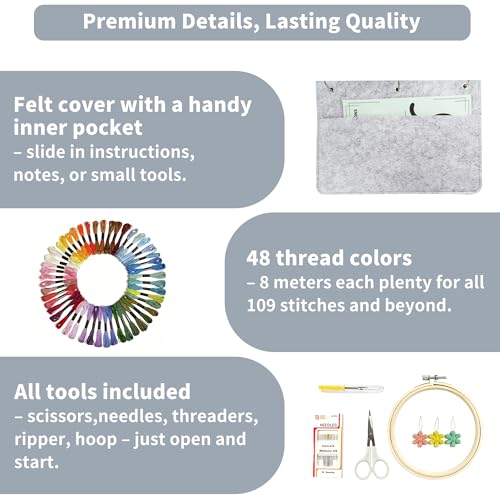 NIUGRECF Embroidery Stitch Book with Complete Tools & Step-by-Step Guide
