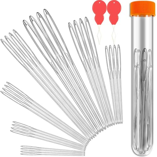 28/35/60 PCS Large-Eye Blunt Needles, Stainless Steel Yarn Knitting Needles, Sewing Needles for Hand Sewing, Crafting Knitting Weaving Stringing Needles, Perfect for Finishing Off Crochet Projects