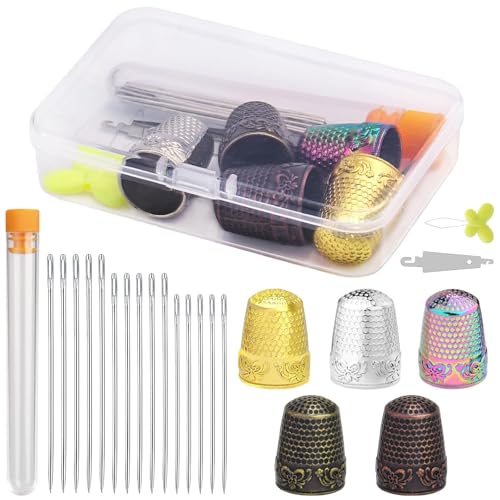 Nitlak 24 Pcs Thimbles Set, Thimbles for Hand Sewing with Needle Threader