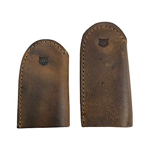 Hide & Drink, Set of 3 Pairs (6 Pieces) of Thimbles for Thumb & Index Finger, Finger Protector, Sewing Thimble, Hand Applique & EPP, Quilting, Full Grain Leather, Handmade, Bourbon Brown