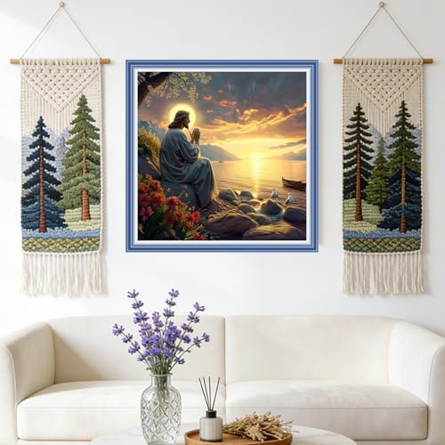 Redxing Stamped Cross Stitch Kits Full Range of Embroidery Starter Kits- Needlepoint Counted Cross Stitch Kits for Beginner Adults 11CT Printed Embroidery Kit-Prayer of Sunrise to Jesus 18x18 inch - color: DIYArtsKit14