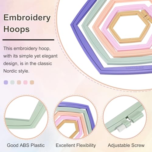 PATIKIL 2 Pieces 10.2" x 9.4" Hexagonal Embroidery Hoops, Adjustable Cross Stitch Hoops Ring ABS Plastic Embroidery Frame Punch Needle Hoop for Sewing, Needlework, DIY Craft, Light Green - color: Light Green, size: 10.2" x 9.4"