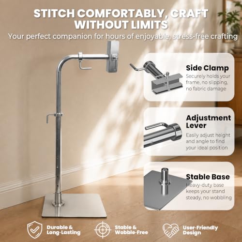 Workstand with Side Clamp for Lowery Stand, 360° Rotating Metal Needlepoint Workstand with Side Clamp, Fits 20" Q-Snap Frames & Scroll Rods, Height Adjustable Embroidery Stand for Sofa Hand Sewing