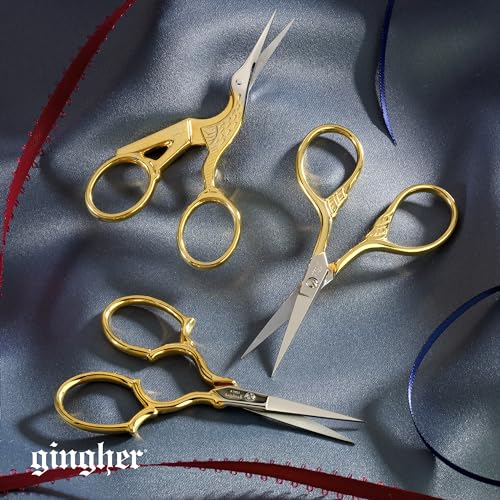 Gingher 3.5" Stork Embroidery Scissors for Snips on Thread & Fabric, Gold - style: 3.5" Embroidery - Stork