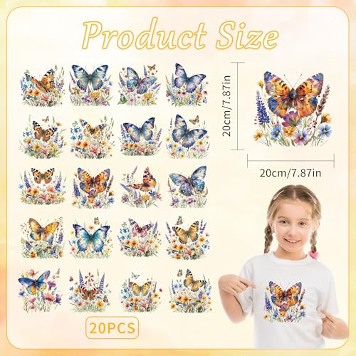 Butterfly Floral DTF Transfers Ready to Press, Iron on Decals for T-Shirts - color: multi185