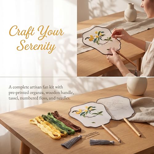 QIZUOLIFE Embroidery Fan Kit with Tutorial Videos, Loquat Pattern - style: Loquat