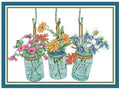 Rosyfoxes Cross Stitch Kits Stamped Full Range of Embroidery Starter Kits for Beginners DIY- Printed Kit Three Vase of Flowers 1(Printed) 11CT 3 Strands 20.9x15.4 inches - color: Three Vase of Flowers 1 53×39cm
