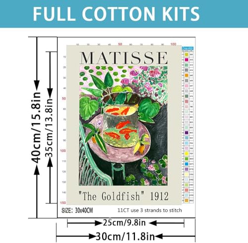 Goldfish Stamped Cross Stitch Kits for Adults - Embroidery Kits for Beginners Adults,11 CT Patterns Dimensions Counted Cross Stitch Kits for Adults Arts Craft 12x16 inch - color: Cross stitch-37