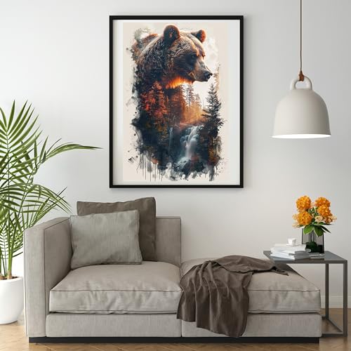 Moohue Stamped Cross Stitch Kits for Adults 14 Count Printed Cross Stitch Kits for Beginners Animal Bear Forest Waterfall Cross Stitch Patterns Needlepoint kit (Animal Bear Forest Waterfall) - color: Animal Bear Forest Waterfall