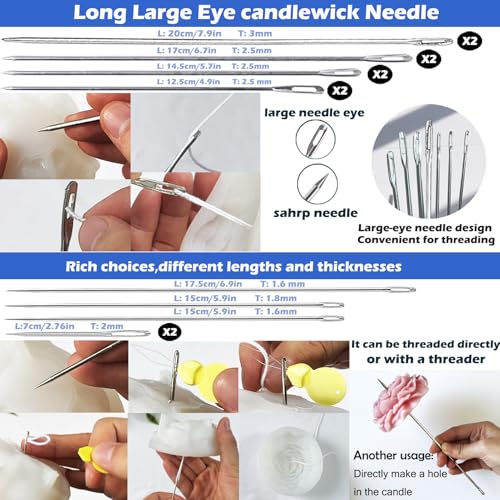 157PCS Professional Candle Making Kit with Soy Candle Wicks,7.9" Extra Long Big Hole Wicking Needle Hand Twist Drill Bits with Storage Bag,Mold Punch Set with Hook Eye for Inserting Candle&Mold Wicks - color: 157pcs