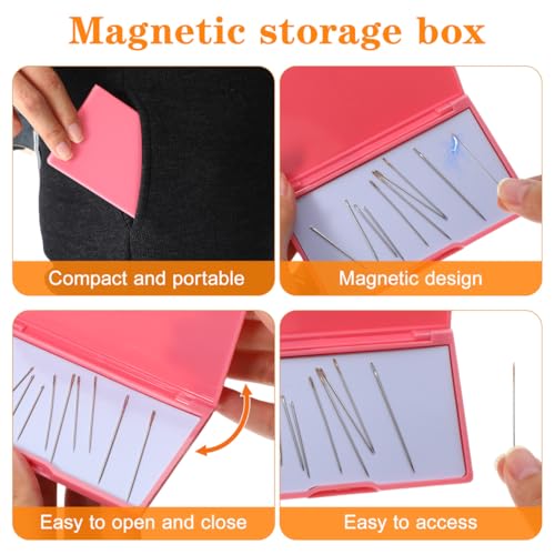 Ciieeo 3Pcs Magnetic Needle Case for Sewing, Magnetic Needle Holder Storage Organizer Slim Portable Needle Box for Hand Stitching, Wallet Size Pin Keeper Embroidery Pins Holder