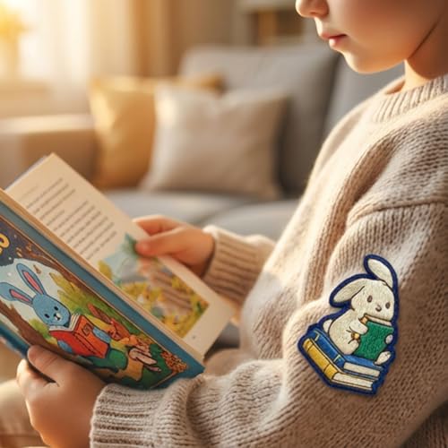 ORIGACH 4 Sheets A4 Large Cute Animal and Books Water Soluble Embroidery Patterns, Stick and Stitch Embroidery Papers with Animal Reading Books Designs, Wash Away Printable for Hand Sewing Lovers - color: Animal & Books