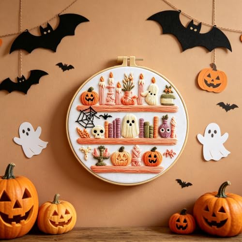 RUIQLXHANG Halloween Ghost Reading Embroidery Kit for Beginners - color: Halloween Bookshelf
