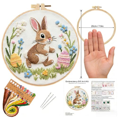BoAn 3D Rabbit Embroidery Kit for Adults, DIY Hand Embroidery Craft Kit - color: rabbit-2