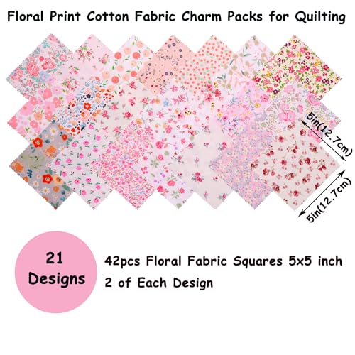 Nodsaw Floral Print Cotton Charm Pack, 5 inch Precuts Quilting Fabric Bundle, 5" Quilt Charm Squares - color: Floral