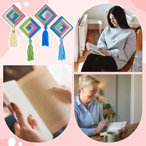 FREEBLOSS 8set Plastic Canvas Bookmark Kit - God's Eye & Cross Stitch Patterns - Embroidery Kit for Adults - Not Foldable
