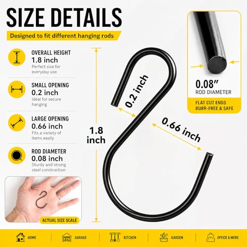 40PCS 1.7 Inch Black S Hooks Mini Small S Hooks for Hanging - size: 1.7 Inch