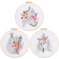 Yangshine 3 Sets Human Anatomy Embroidery Kit for Beginners,Heart,Lungs,Bones, Anatomy Floral Art Print Cross Stitch Kits,Including Hoops, Fabric,Threads,Needles,Instructions and Tool Kit - color: Heart Lungs Bones