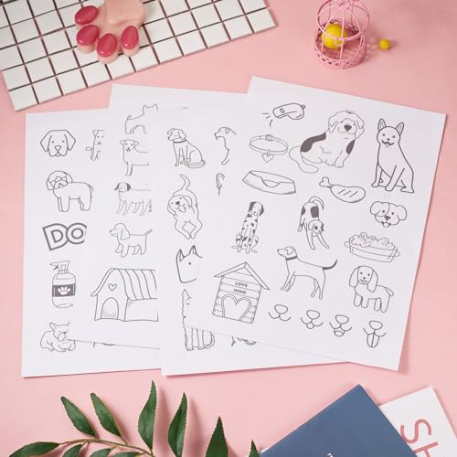 Magibeads 68 Patterns Dog Water Soluble Embroidery Patterns Puppy Paw Print Cartoon Animal Pet Stick and Stitch Transfer Embroidery Paper for Hand Sewing Beginners Starter Adult - color: Dog