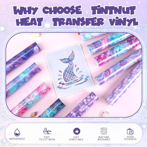 Tintnut Mermaid Ocean Heat Transfer Vinyl,10 Sheets 12×10in Iron on Vinyl - color: Mermaid-10
