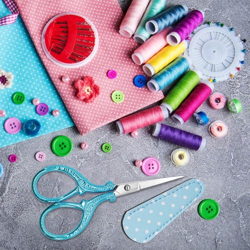 Embroidery Scissors 3.6 inch Crafting Scissors with Leather Cover - color: Light Blue