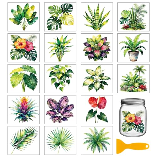 GLOBLELAND 18 Sheets Tropical Leaves Rub on Transfers Summer Leaf Transfer Stickers Decals UV DTF Cup Wraps for Furniture Vase Glass Bottle Table Decor - style: Tropical Leaves